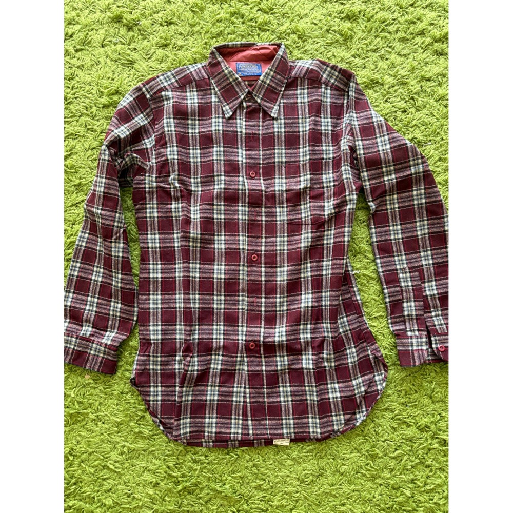 Vintage Pendleton Wool Flannel Shirt Mens Medium Maroon Plaid Made in USA